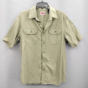 Wrangler Mens Button Up Shirt Short Sleeve Olive Green Work Utility